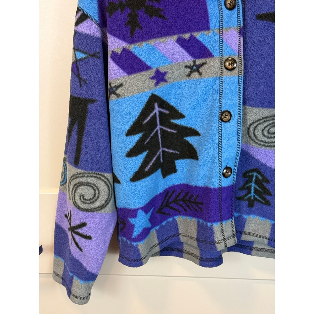 Sigrid Olsen Purple Blue North Woods Fleece Jacket Size Medium Woodland - Picture 8 of 9